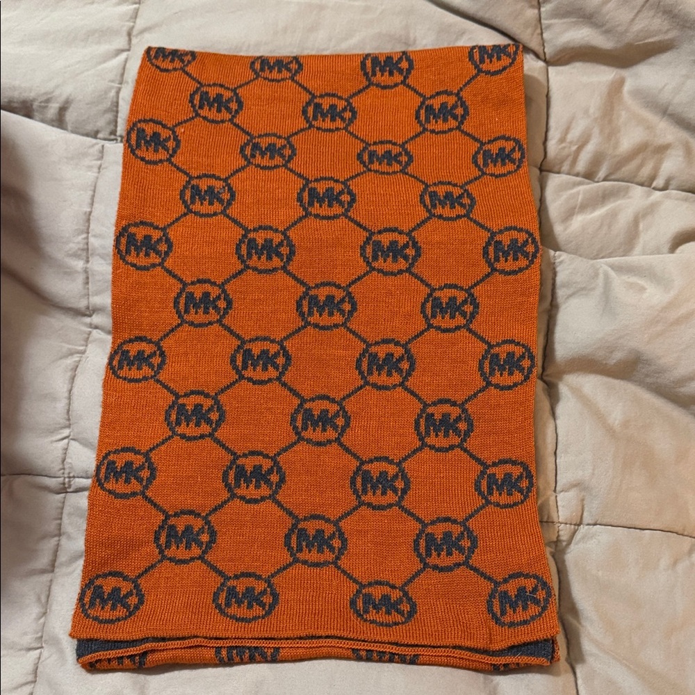 Michael Kors Vibrant Orange Scarf with Black Logo